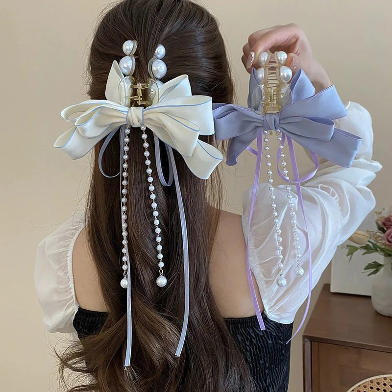 Wholesale Pearl Bows Butterfly Tassels Women Hair Claw Clips Hair Accessories Bows Hair Clips