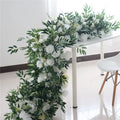 SZ 2024 New Artificial Flower Runners Silk Green White Rose Floral Decor Runner Flower Row Greenery Floral Row for Wedding Decor