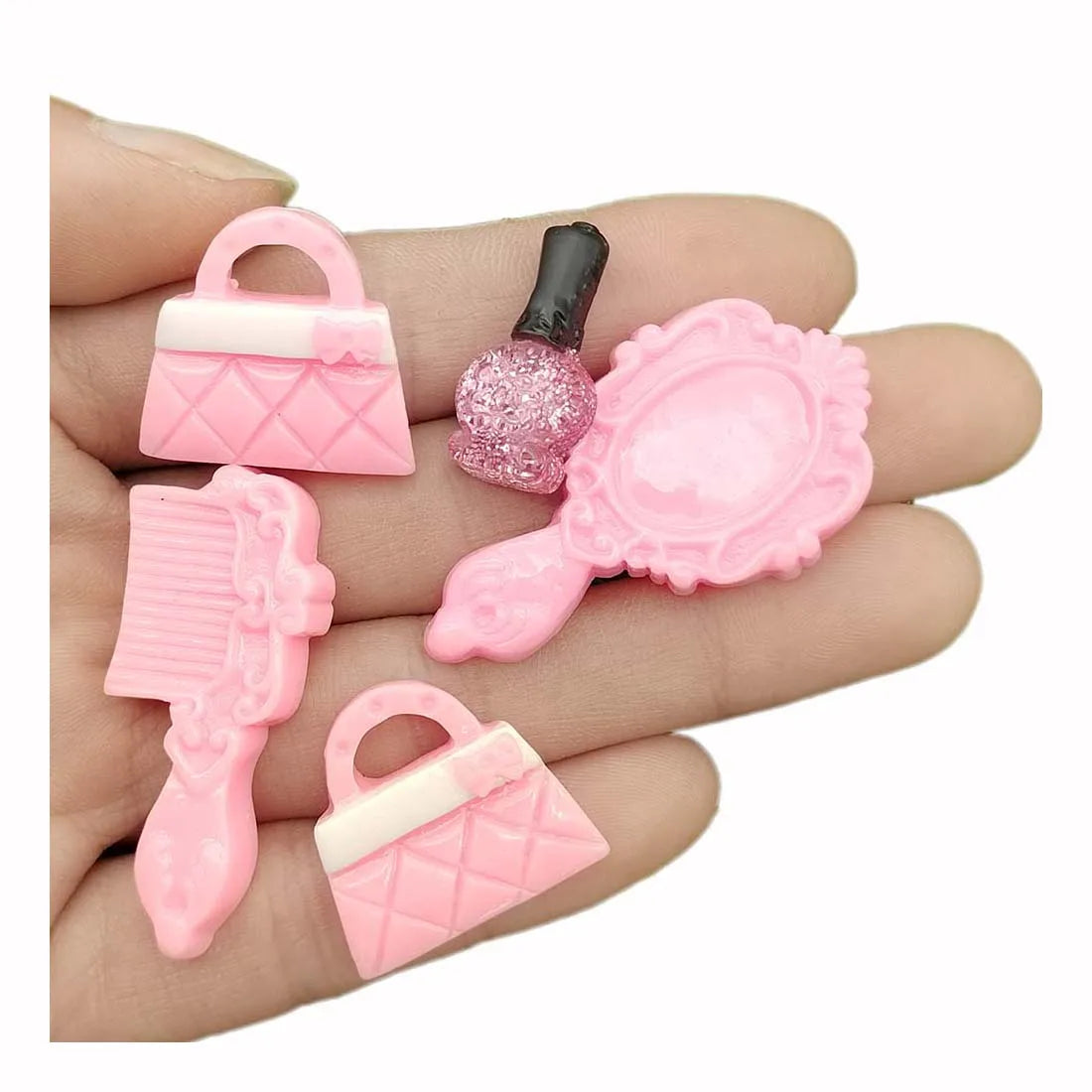 Cute Makeup Series Resin Cabochon Flatback Mirror Handbag Nail Polish Comb Figurines for Diy Jewelry Making Decoration Charms