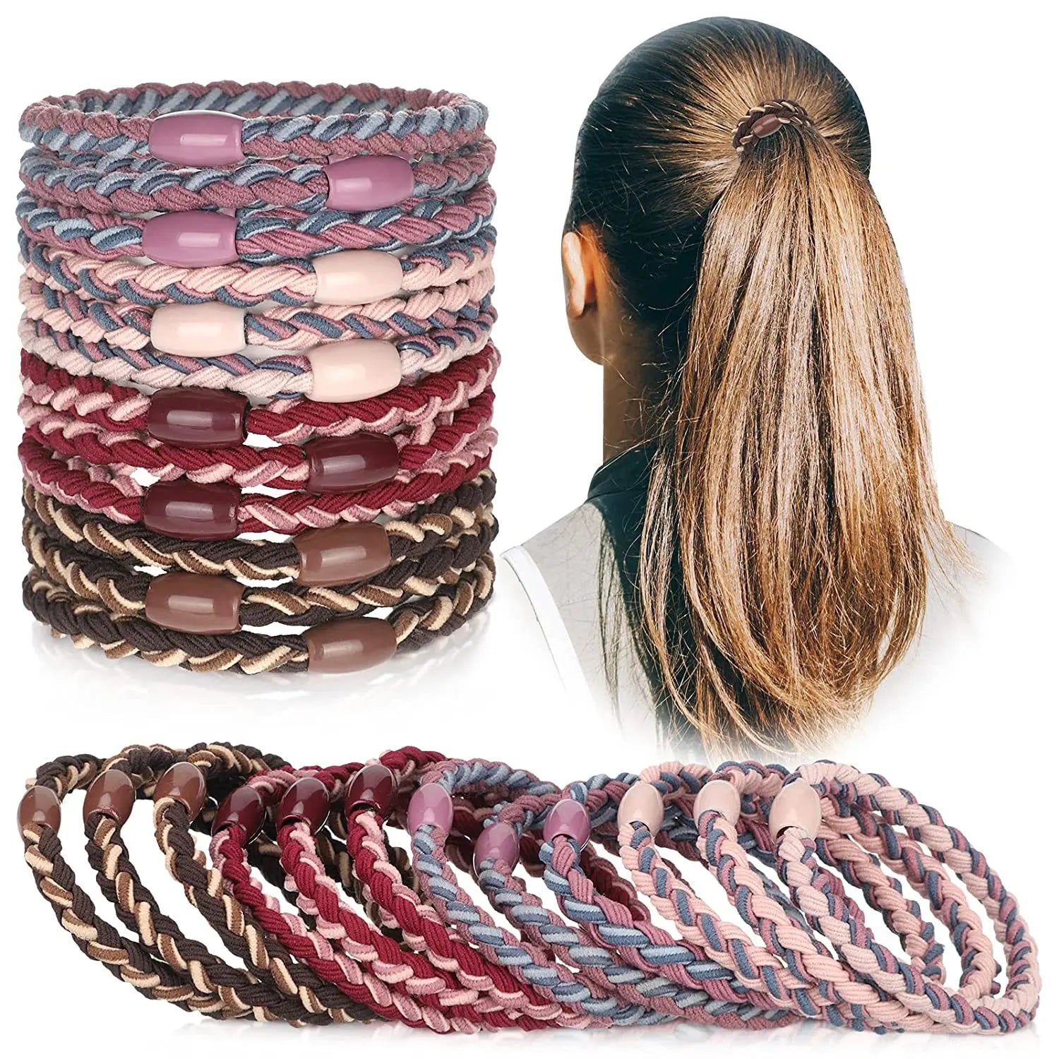 New Hot Boho Hair Tie Bracelet for Women 12pcs Packing Durable Rubber Band Strong Ponytail Holder Sets Hair Tie Accessory for Wo