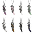 New Chinese Stainless Steel Dragon Wrapped Natural Rose Quartz Amethyst Custom Logo Couple Pendant Necklace