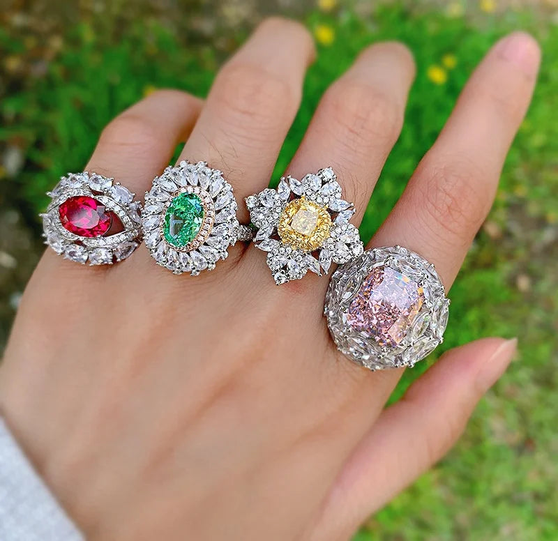 Luxury Fine Jewelry CZ Engagement Wedding Rings Women Pink 5A Zircon Diamond Cut 925 Sterling Silver Ring