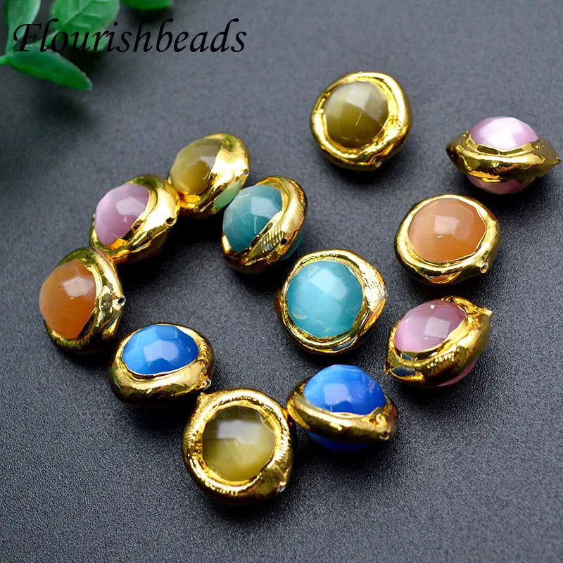 Wholesale Gold Plated Clay Paved Colorful Cat Eyes Faceted Round Loose Beads for DIY Necklace Bracelets Making