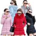 AIMINYZ Newest Wholesale Fashion Ladies Warm Hooded Cotton-padded Print Zipper Waterproof Clothes Long Hair Fur Collar for Women