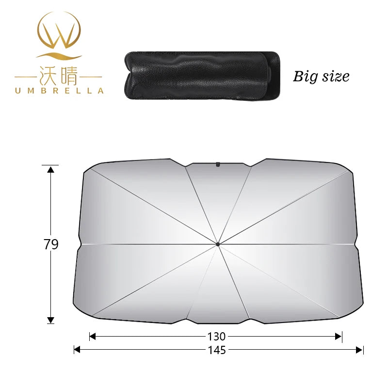 Durable 3-Fold Black Steel Front Window Sunshade Umbrella Anti-Ultraviolet Car Windshield Shade for Travel