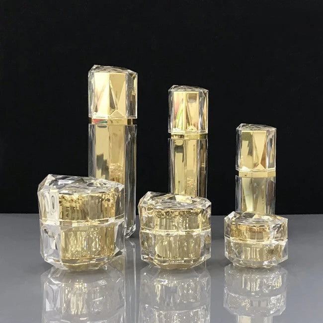 Free Samples Luxury Cosmetic Packaging Set Empty Skincare Containers Black Square Acrylic Lotion Bottles and Cream Jars