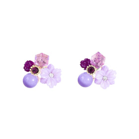 Vintage Purple Crystal Flower Pearl Earrings Bohemian Vacation Sales Promotion Stud Flower Earrings for Women