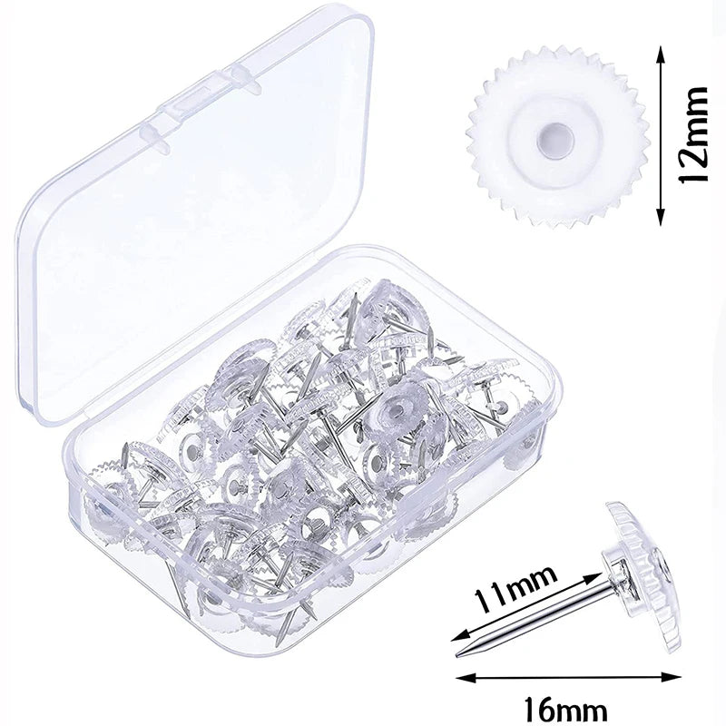 100pcs/box Small Plastic Clear Gear Push Pins Black Transparent Drawing Pin for Photo Map Wall Plasterboard Decorative Thumbtack