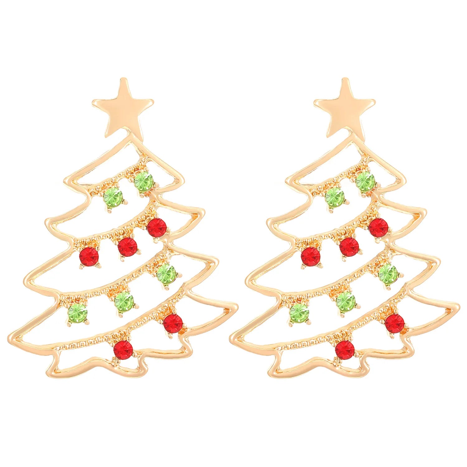 Personality Gold Plated Tree Star Stud Earrings Jewelry Bling Cubic Zircon CZ Christmas Tree Earrings for Girl Gift