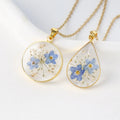Transparent Epoxy Boho Style Resin Flower Pendant Necklace Real Pressed Flowers Forget Me Not Necklace for Mother's Day Gifts