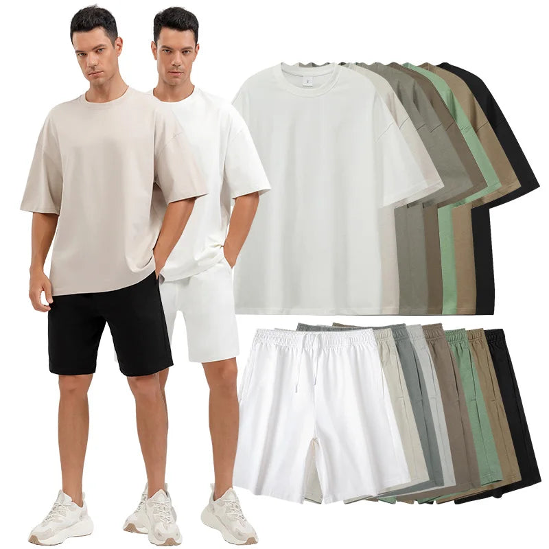 Wholesale Heavy Cotton Oversize Suit Men Casual Set Loose Fashion 2 Pcs Tracksuit