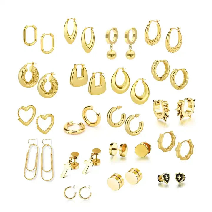 Chunky Hoop Stainless Steel Earrings for Women Jewelry Gold Plated Stud Drop Earrings Wholesale Hoop Stainless Steel Earrings