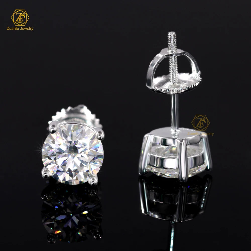 Hot Sale 5mm 6.5mm 8mm D VVS Moissanite Earrings Pass Tester Diamond Earring Mens 925S Plated 18K Soild Gold Women Earrings