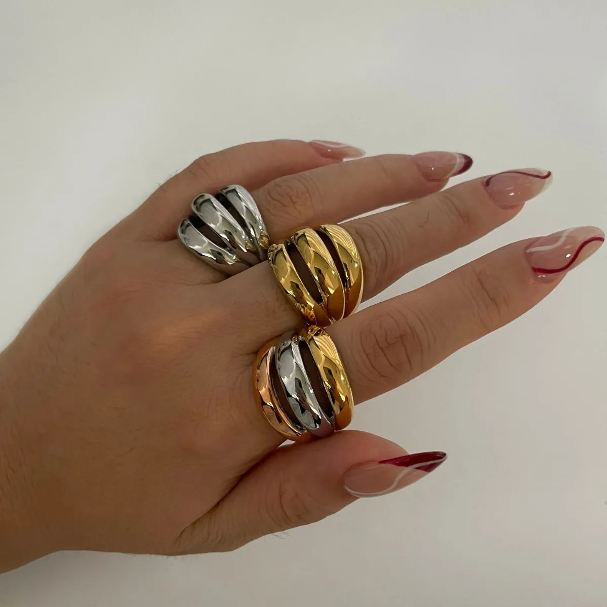 Personalized 18K Gold Plated Stainless Steel Women's Rings Exaggerated 3 Layer Chunky Fashion Jewelry Waterproof Big Rings