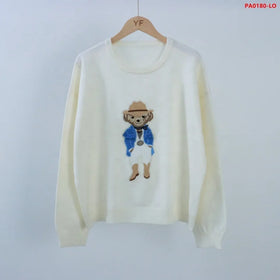 New Autumn/winter Style Casual Simple Bear Round Neck Long-sleeved Conjunto De SuÃ©ter De Mujer Sweater Top