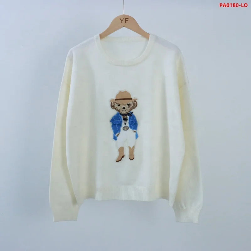 New Autumn/winter Style Casual Simple Bear Round Neck Long-sleeved Conjunto De SuÃ©ter De Mujer Sweater Top