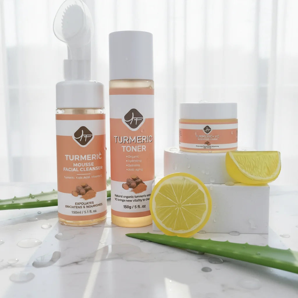 2025Hot &Best Selling Turmeric 3 Vitamin C Set Skin Care Private Label Turmeric Cleanser Turmeric Cream Turmeric Toner Set