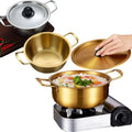 Korean Double Handle Gold Silver Instant Stainless Steel  Instant Noodle Small Boiling Soup Pot for Induction Cooker Cooking