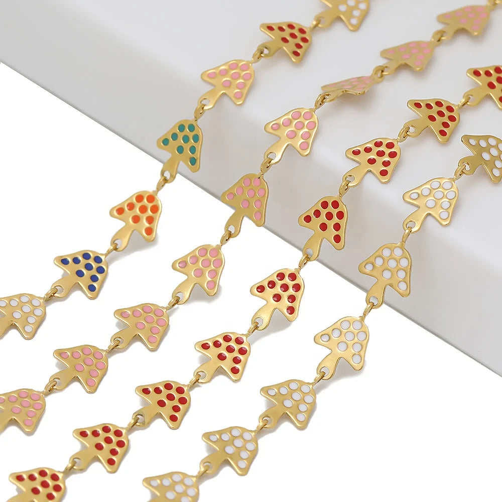 Fashion Gold Mushroom Shape Enamel Chains for DIY Jewelry Making Anklets Bracelets Children Necklaces Supplies
