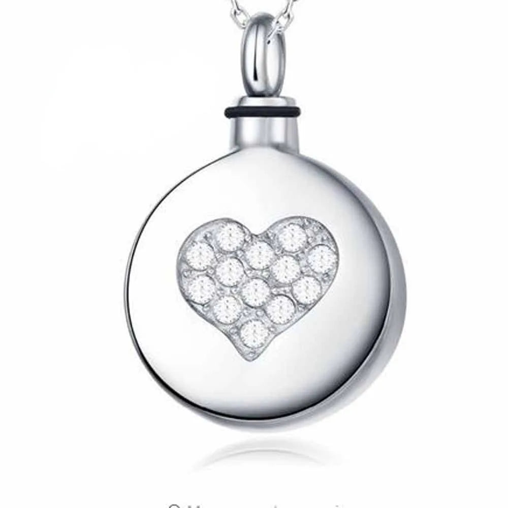 High Polishing Heart Love Fashion Perfume Pendant Heart Diamond Memorial Urn Necklaces for Ashes