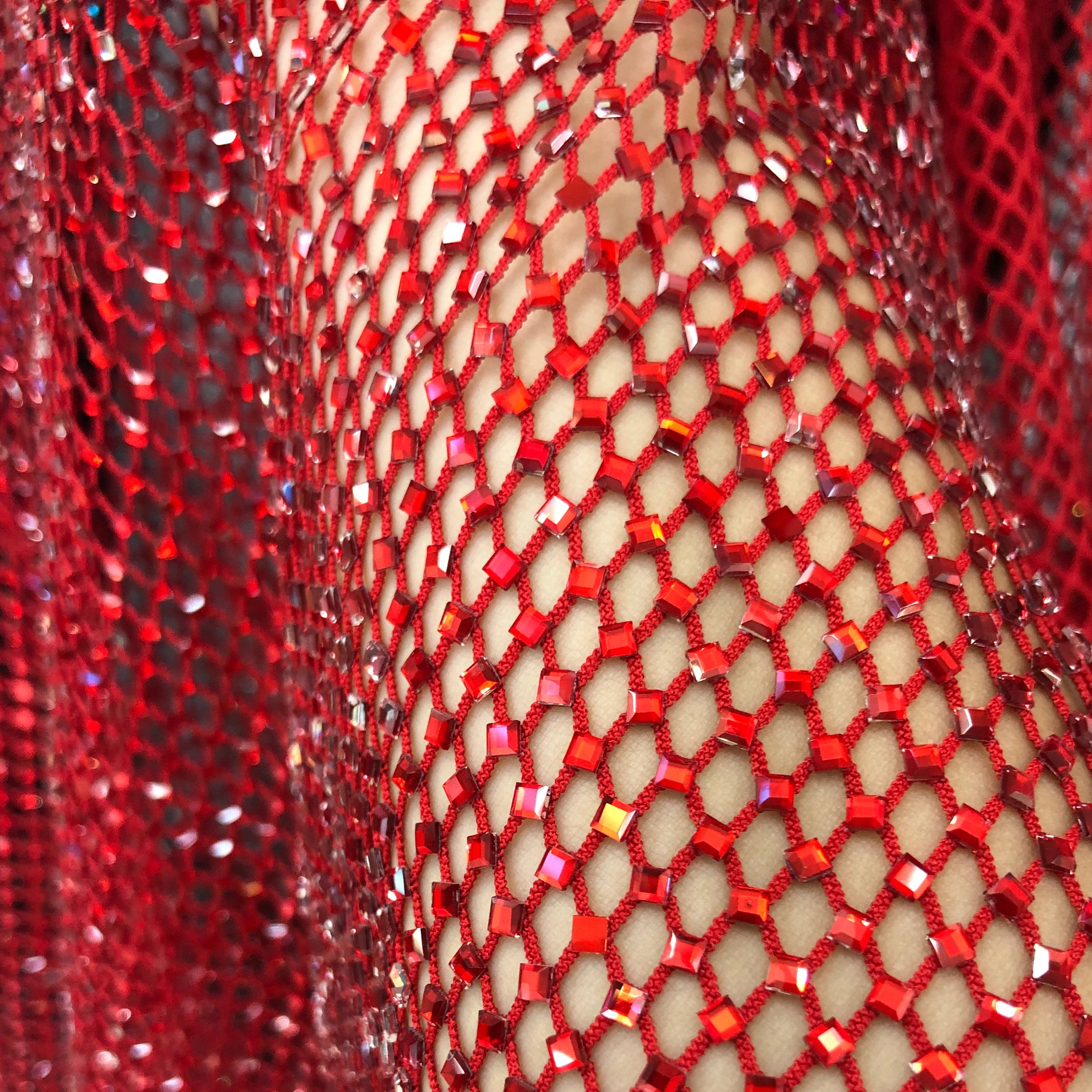 120cm Sparkle Red Rhinestone square Crystal Shiny Net Fabric