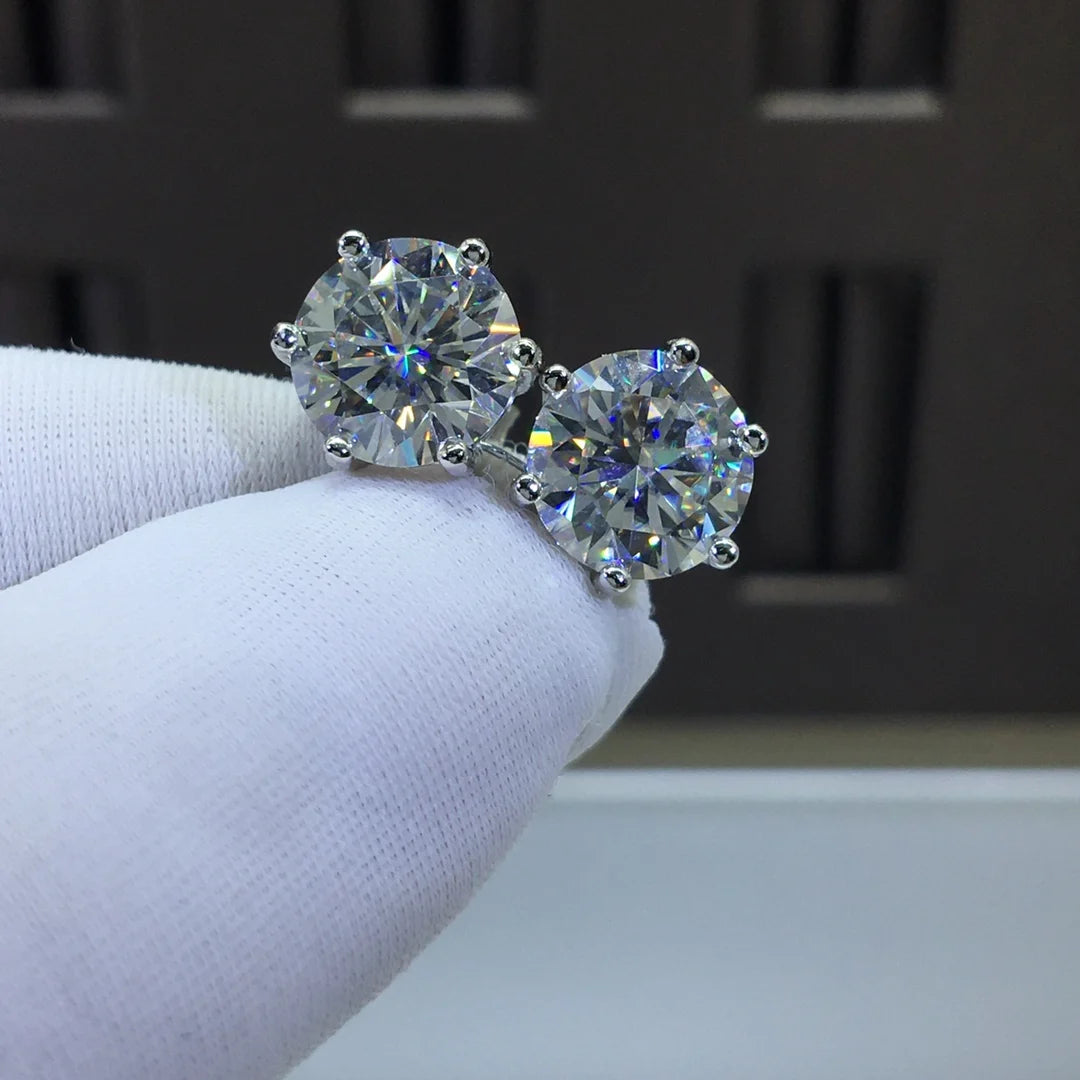 Silver 925 Original Total 4 Carat D Color Diamond Test Moissanite Stud Earrings Party Gemstone Jewelry