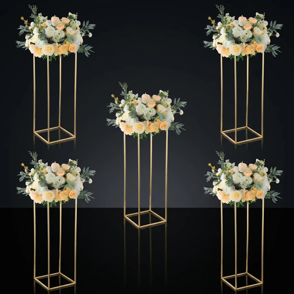 Modern White Gold Metal Tall Vase & Plant Rack Flower Stand for Wedding Events & Parties Home Decor High Quality