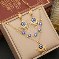 Wholesale New Stainless Steel Double Layer Boho Chains Fashion Bule Eye Necklace Jewelry Sets for Women