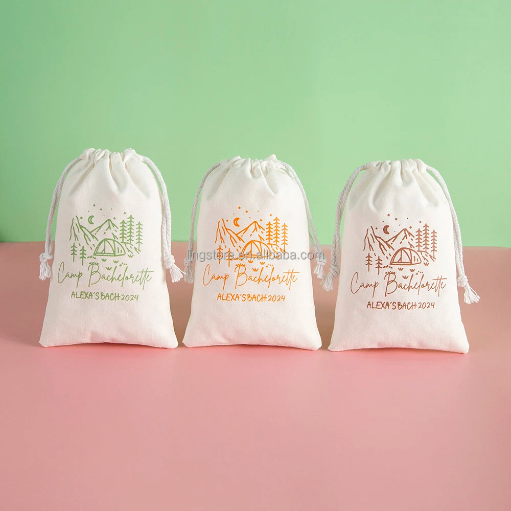 Small Custom Logo Printed Cotton Linen Pouch White Gift Garniture for Jewelry for Cosmetic Makeup and Packaging