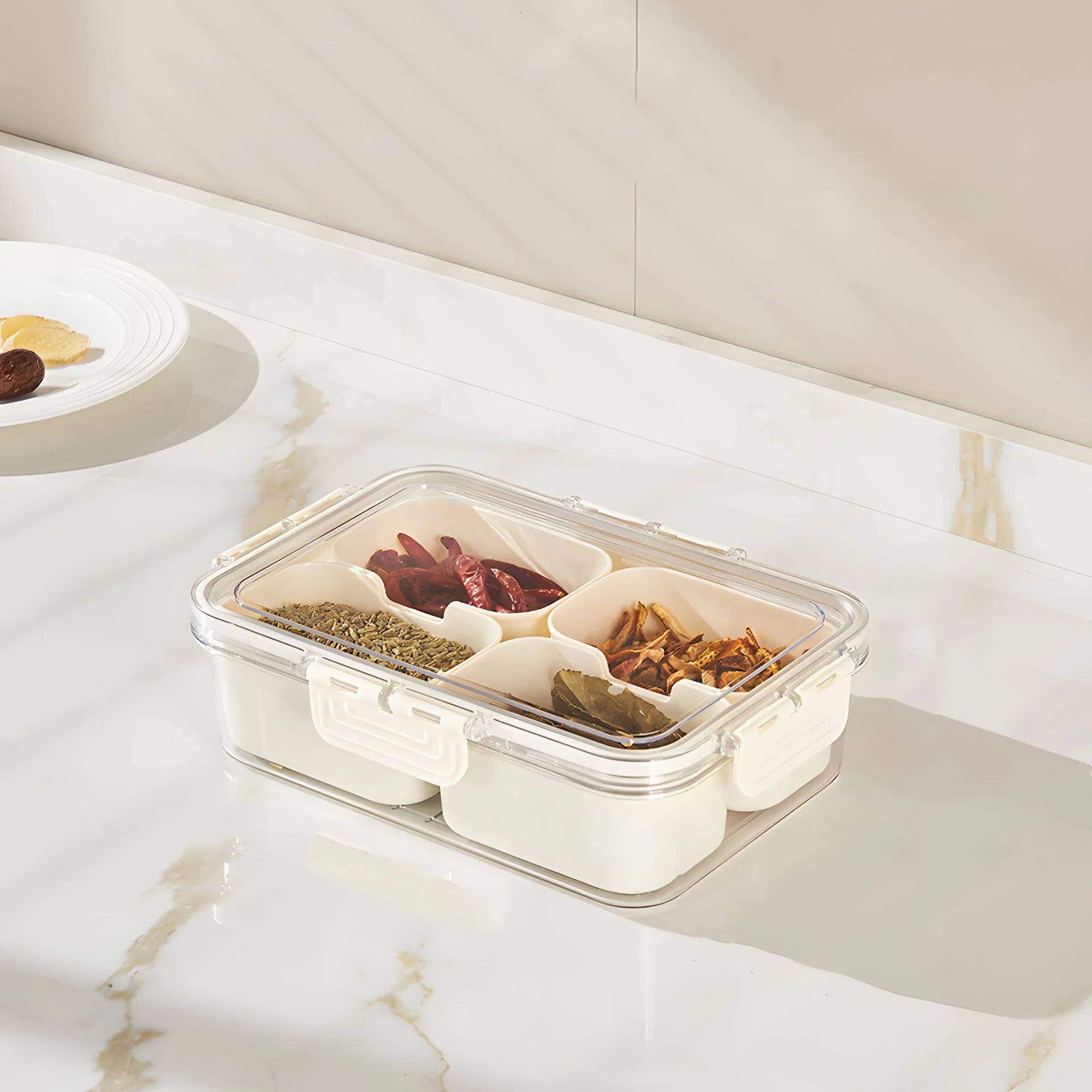 Food Grade Transparent Spice Storage Box With Lid Plastic Kitchen Sealed Seasoning Preservation Divided Grain Accessory