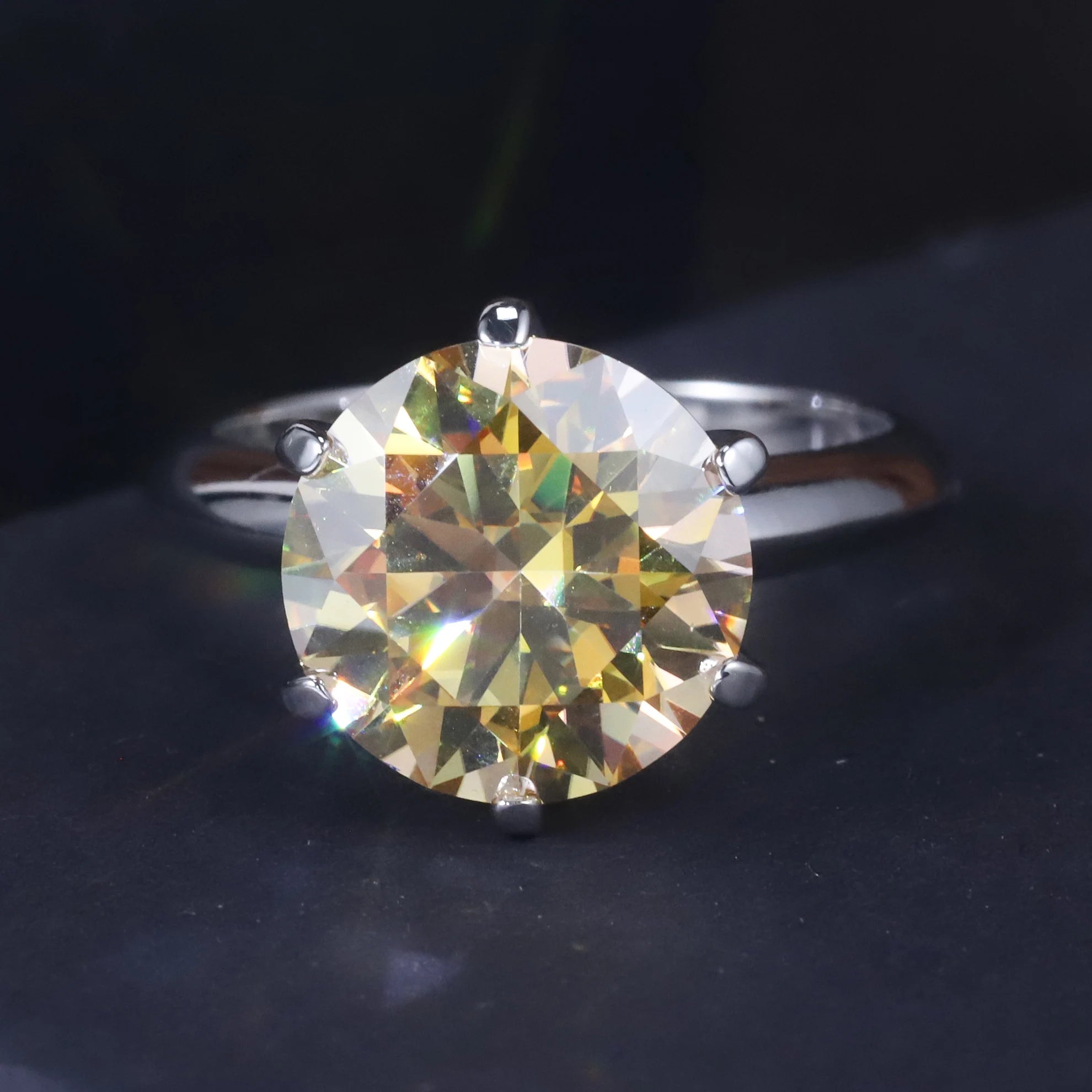 Abiding Jewelry Champagne Yellow Color Moissanite Diamond Wholesale Women 925 Sterling Silver 5 Carat Moissanite Ring