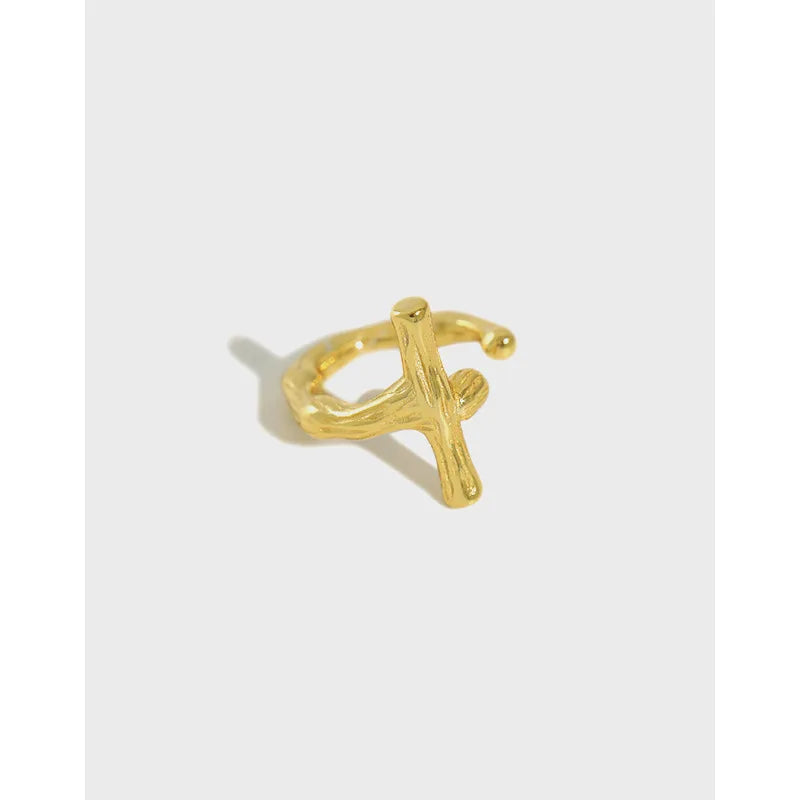 925 Sterling Silver Fashion Single Clip on Earrings Cross 18K Gold Earrings Non-piercing Earrings Women Fashion Jewelry