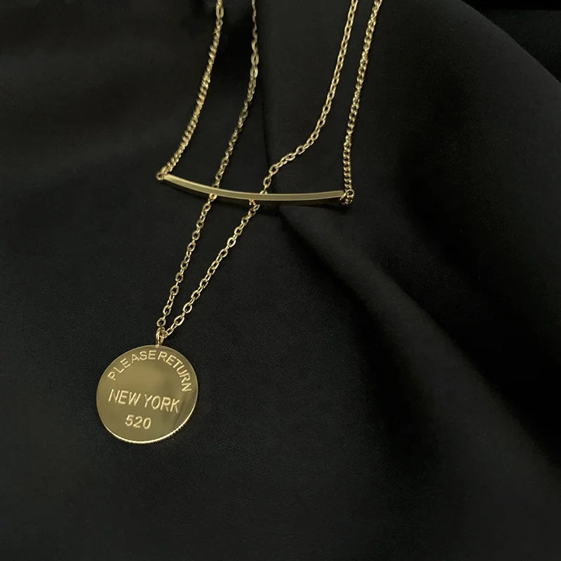 GT 2022 Jewelry 18K Gold Plated New York Good Luck Butterfly Pipe Coin Pendant Choker Necklace Stainless Steel Jewelry Wholesale