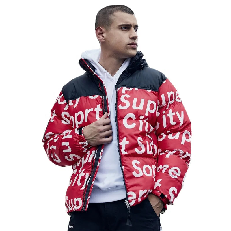 Winter Custom Puffer Jacket Unisex Thick Cotton Padded Jacket With Hood Printed Puffy Jacket for Men and Women Wholesale