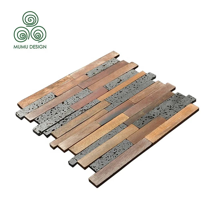 MUMU Wood Wall Mosaic Tile Customized Design Timber 3D Laminated Wood Siding Decorative Panel Planks Wooden Mosaics