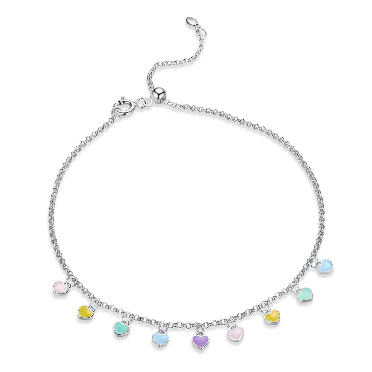 925 Sterling Silver Enamel Heart Pendant Chain Anklet for Women Summer Foot Bracelet Feet Jewelry 2022 New SCT020