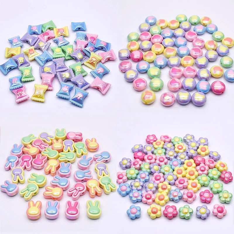 ABCandy Bright Color Rabbit Flower Mickey Sweet Shape Acrylic Beads for Jewelry Making DIY Phone Chain 200pcs/bag