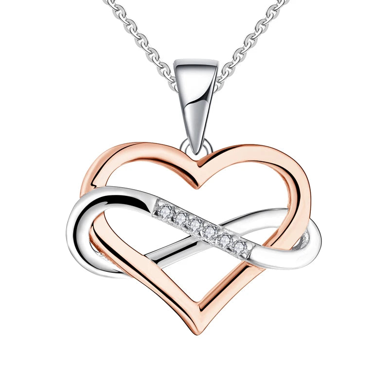 925 Sterling Silver Rose Gold Plated Heart & Infinity Pendant With Cubic Zirconia - Romantic Jewelry Gift for Women