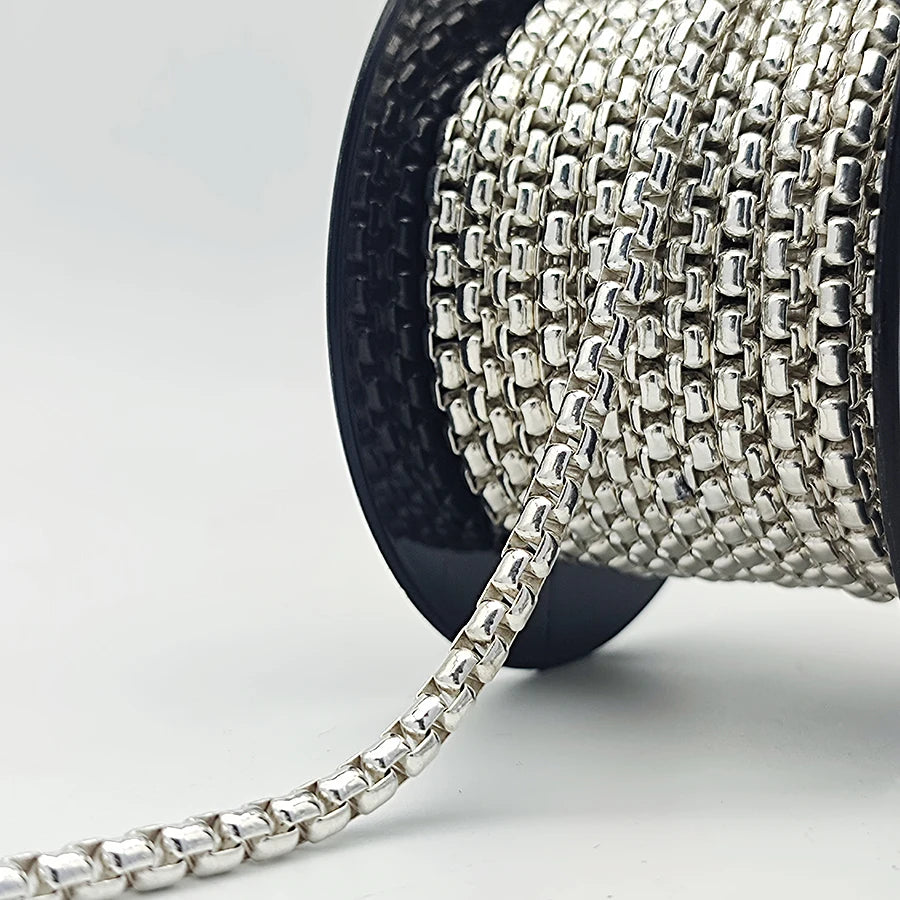 Fine Jewelry 925 Sterling Silver Chain Men Round Box Chains by Meter Roll Necklace for Diy Jewelry Making Bracelet and Necklace