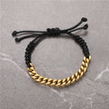 New Mix Material Rope Braided Wrist Band Half Stainless Steel Gold Plated Cuban Link Silver Wheat Chain Bracelet for Men