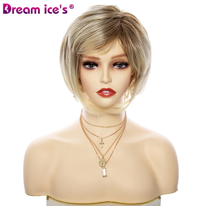 DREAM.ICE'S Light Blonde Synthetic Bob Wig Women Short Bob Kinky Curl for Bangs Heat Resistant 150% Density