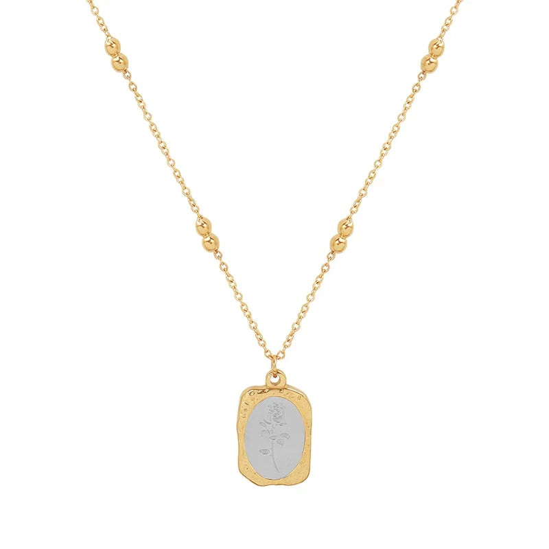 Luxury 18K Gold Plated Titanium Steel Magic Mirror Rose Pendant Necklace Ladies Clavicle Chain Fashion Jewelry Gift