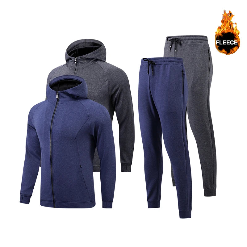 Custom Men Winter Fleece Sports Zip Jacket Sweatsuit Set Jogging Pant Gym Casual Tracksuits for Men