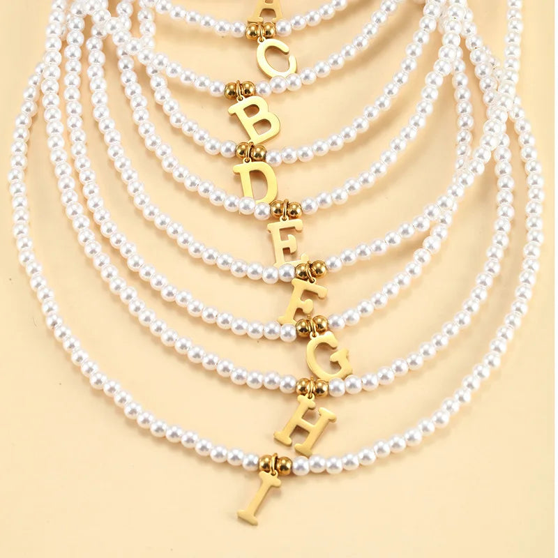 Simple Dainty Round Imitation Pearl Choker Necklace Gold Plated Pendant Initial Pearl Necklace to My Daughter