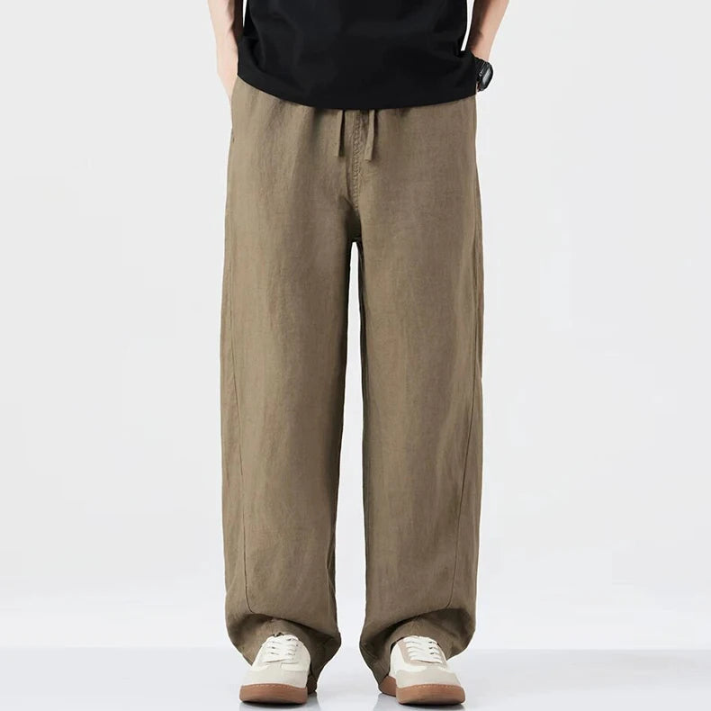 Men's Pants Formal Commuter Pants Casual Straight-Leg 100% Linen Drawstring Wide-Leg Trousers OEM Manufacturing
