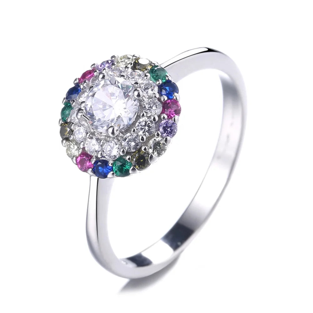 Elegant Jeweled Round Colored Gemstone Engagement Ring for the Girl