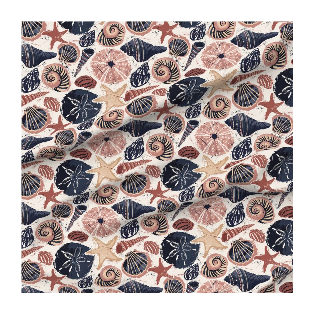 Large Seashell Sand Printed Chiffon Fabric for Girls Dresses-100% Polyester Eco-Friendly & Wrinkle Resistant