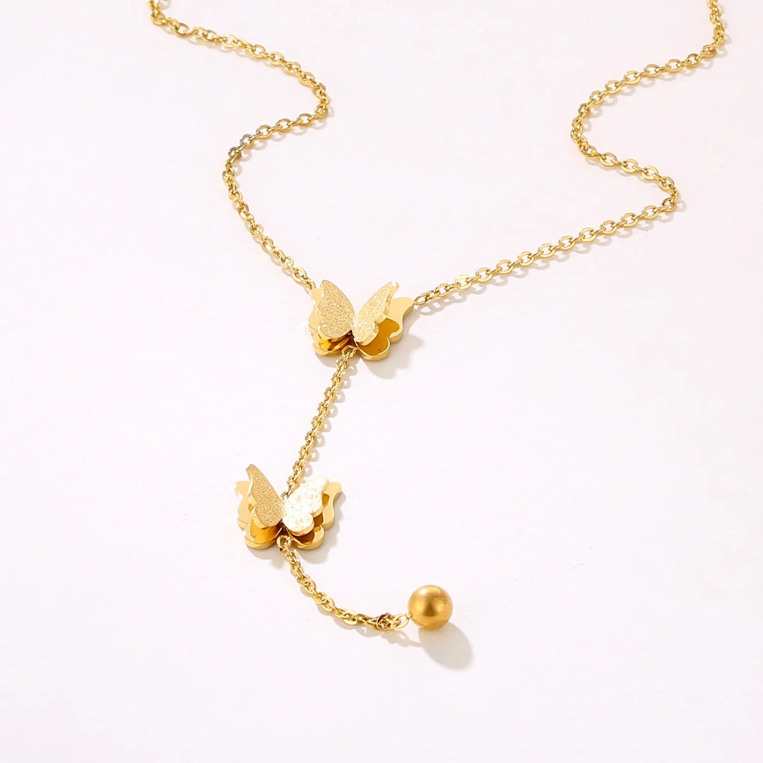 Trendy 18k Gold Plated butterfly Choker Women Stainless Steel Frosted Multi Layer butterfly Pendant Necklace