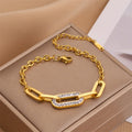 Waterproof 18K Gold Plated Titanium Steel Micro Pave Cz Hollow Round Charm  Adjustable Cz Geometric Link Chain