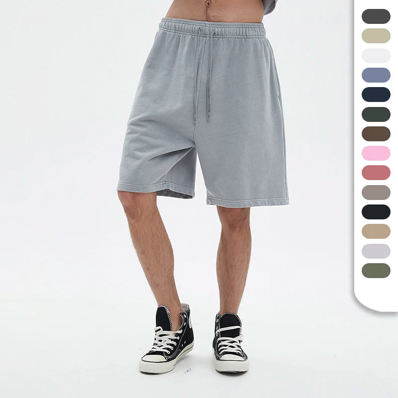 100 Cotton Shorts with Custom Logo Unisex Summer Heavyweight 430GSM Sweat Short Pants Breathable Knitted Shorts